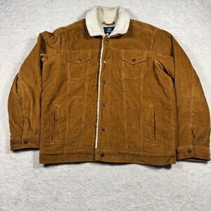 George Trucker Jacket Mens L Brown Trailblazer Corduroy Sherpa Lined GM49506YC